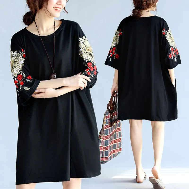 Женский топ с вышитыми бусинами и цветами Повседневная Свободная футболка