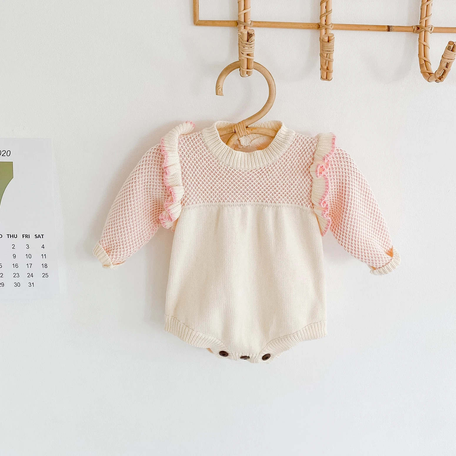 

ins long sleeve baby romper autumn and winter 2020 baby girl flying sleeve knitted mixed wool jumpsuit triangle fart clothes