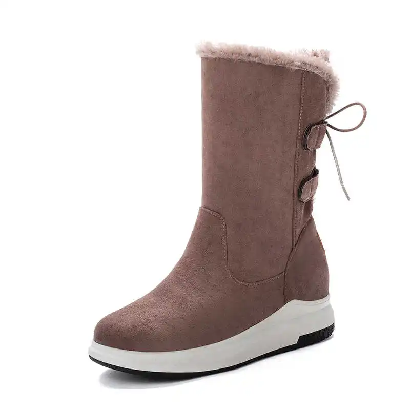 Odetina/модные повседневные женские элегантные теплые ботинки до середины икры с круглым носком женские зимние ботинки на меху, со шнуровкой сзади, на плоской платформе