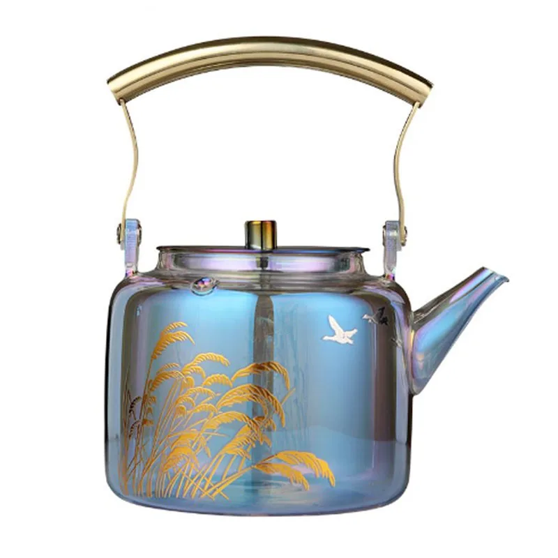 

900Ml Glass Teapot Heat Resistant Stained Tea Pot With Filter Strainer Handpainted Flower Gas Stove Kettle Drinkware