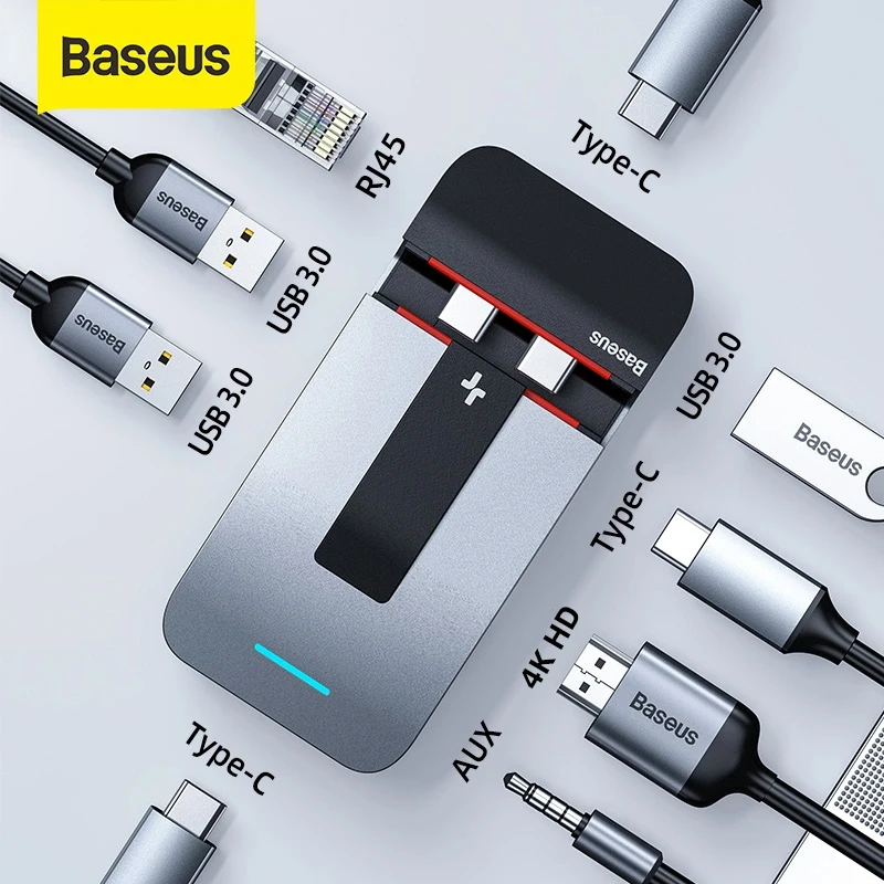 Baseus 9 портов USB C концентратор для MacBook Pro Type 4KHD RJ45 разъем 3 5 Мульти 0 PD адаптер