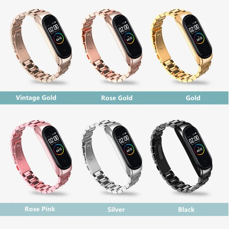 Metal Stainless Steel Wristband For Xiaomi Mi Band 7 6 5 Gold Silver Fashion Watchband Bracelet Replacement Strap For Mi Band3 4