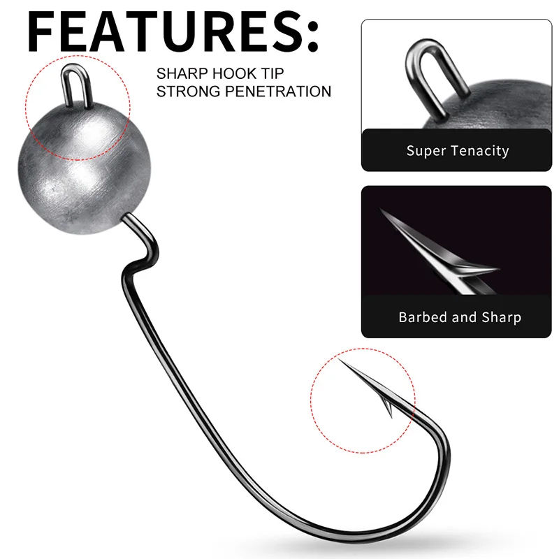 

100Pcs Offset Fishing Hooks 3.5-5-7-10g Jig Head Fishhooks For Soft Worm Lure Barbed Wide Crank Fishing Hooks Pesca