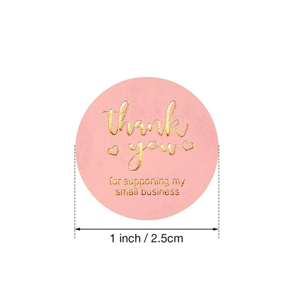 

500pc Laser Thank You Stickers Sealing Roll Round Kraft Pink And Black Labels Round Adhesive Stationery Sticker For Gift Package