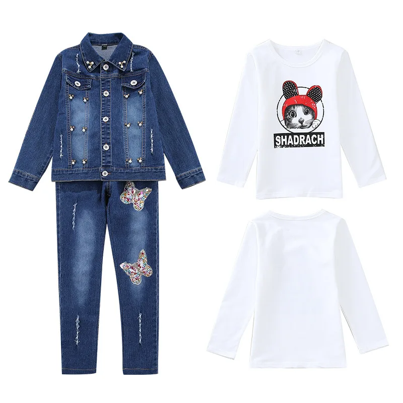 

Han edition of new fund of 2021 autumn female in big child butterfly sequins cartoon cowboy two-piece tide manufacturers