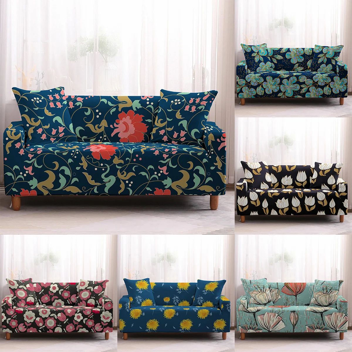 

DIDI Flower Slipcover Sofa Cover Tightly All-Inclusive Wrap Single/Double/Three/Four-Seat Sofa Cover Elasticity Sofa Cover