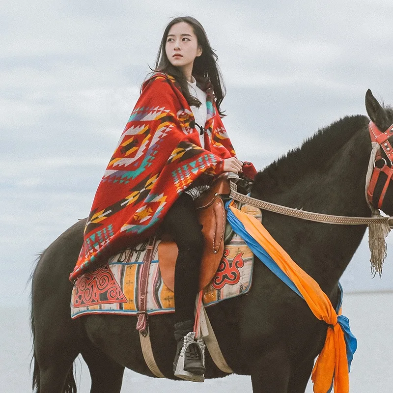 

China Tibet Qinghai Lake Desert Tourism Big Shawl Female Scarf Dual-use Sunscreen Warm Chaka Salt Lake National Wind Cape Coat