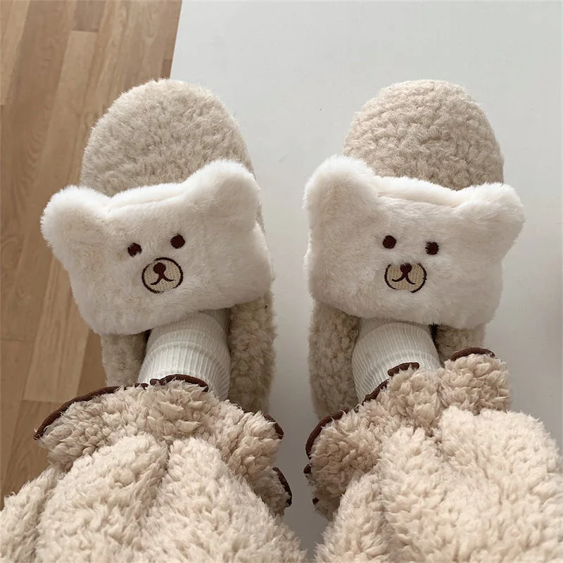 2021 модные милые Мультяшные южнокорейские пушистые тапочки с милым медведем