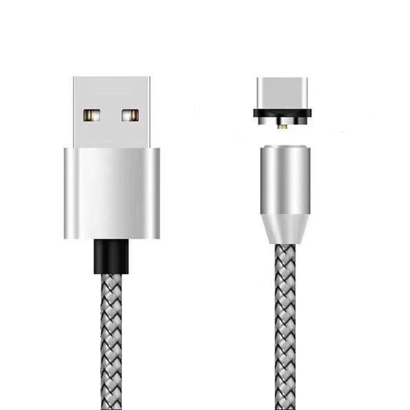 Магнитный USB кабель 1 м зарядный USB кабель Магнитный зарядный Micro USB кабель для мобильного телефона USB шнур - Цвет: Серебристый