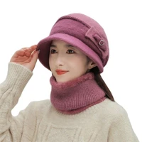 women hat and scarf set fashion cap with elegant bow rabbit hair beret warm thick wool cap autumn winter new 2021