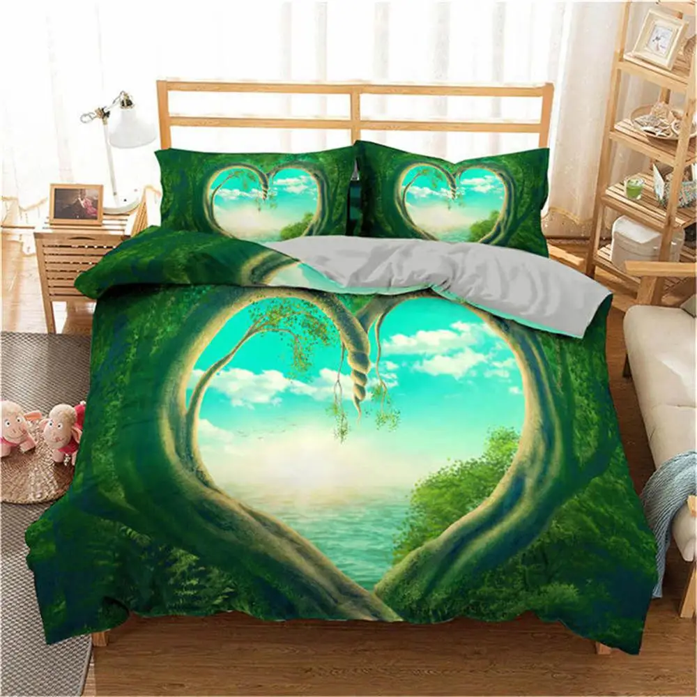 Домашний Комплект постельного белья с 3d принтом листьев двуспальный размер 2/3 шт.