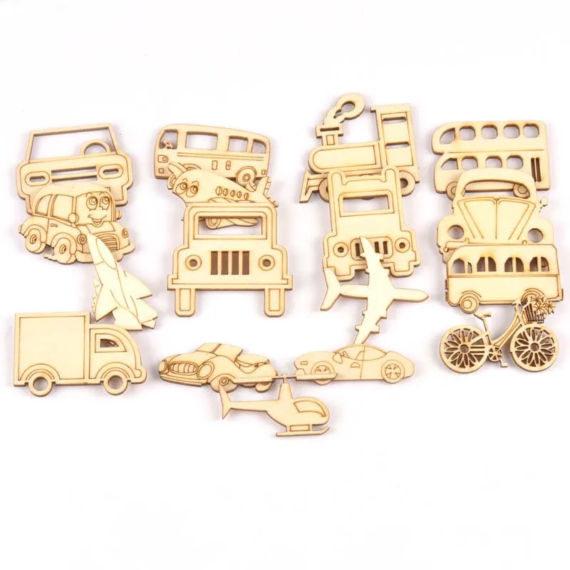 

10 шт., деревянные автомобили и самолеты для скрапбукинга
