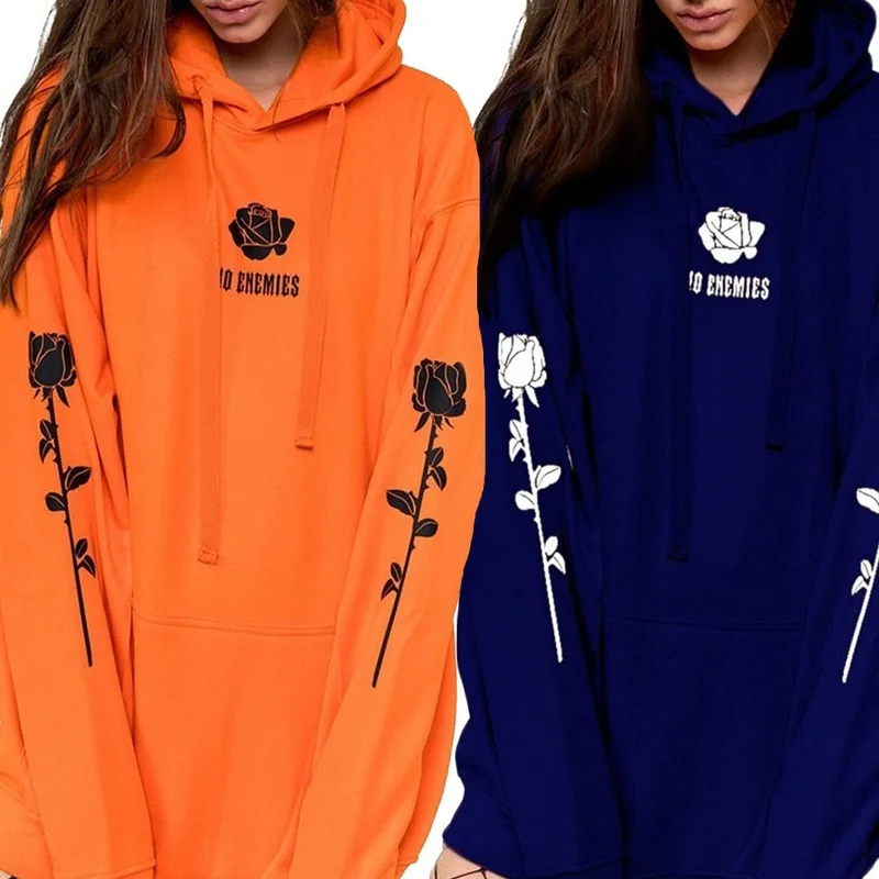 

Casual Wear Soft Sweatshirt 5xl Big Size Women Streetwear Rose Flower Print Hoodie Polerones 2021 Punk Style Hoodie Long Sleeve
