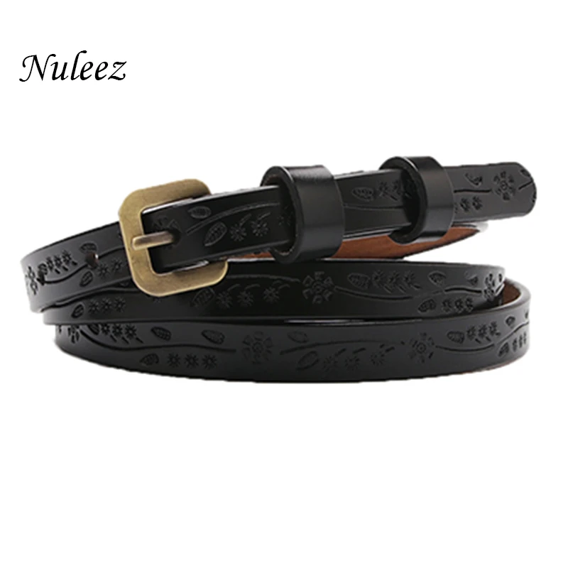 

Небольшой женский ремень Nuleez из натуральной кожи, тонкий ремень с резьбовым цветочным узором, модный ремень для джинсов