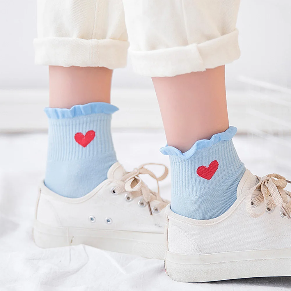 

1 Pair New Ruffle Women Socks Long Casual Breathable Cute Socks Love Heart Pattern Socks
