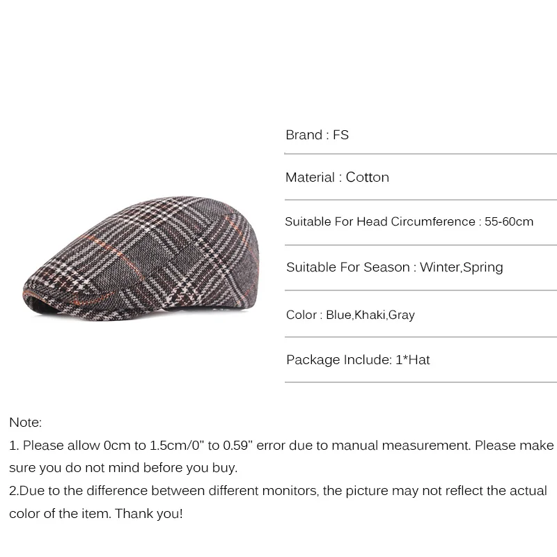 FS брендовый ретро Британский клетчатый берет для мужчин и женщин высокое