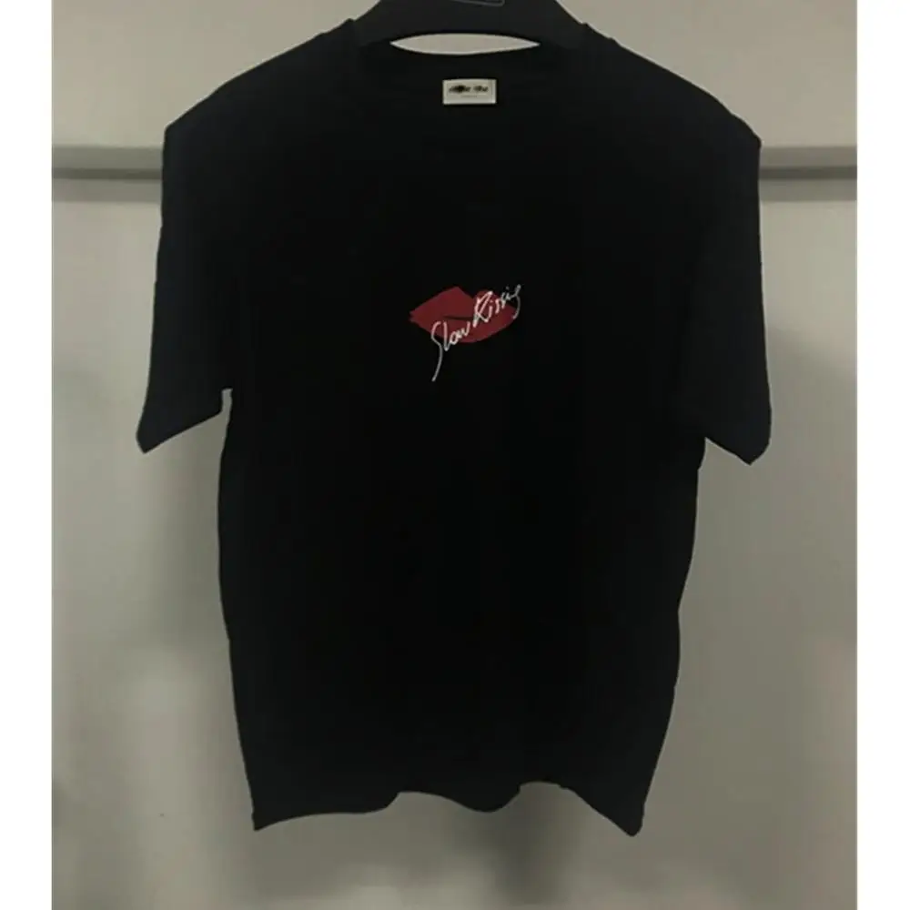 black lip print Футболка женская одежда брендовые топы с буквенным принтом женские футболки с круглым вырезом и коротким рукавом для влюбленных Женская Повседневная модная футболка D76 - Цвет: black lip print