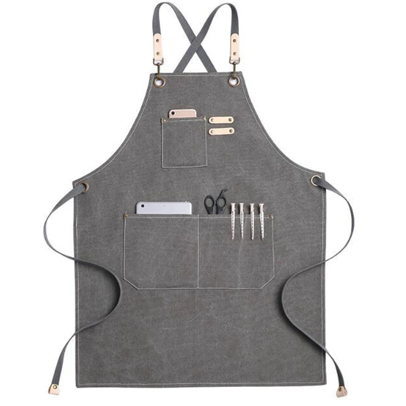 

Barber Canvas Cook Apron Barista Bartender Chef Hairdressing Apron Catering Uniform Work Wear Anti-Dirty Overalls