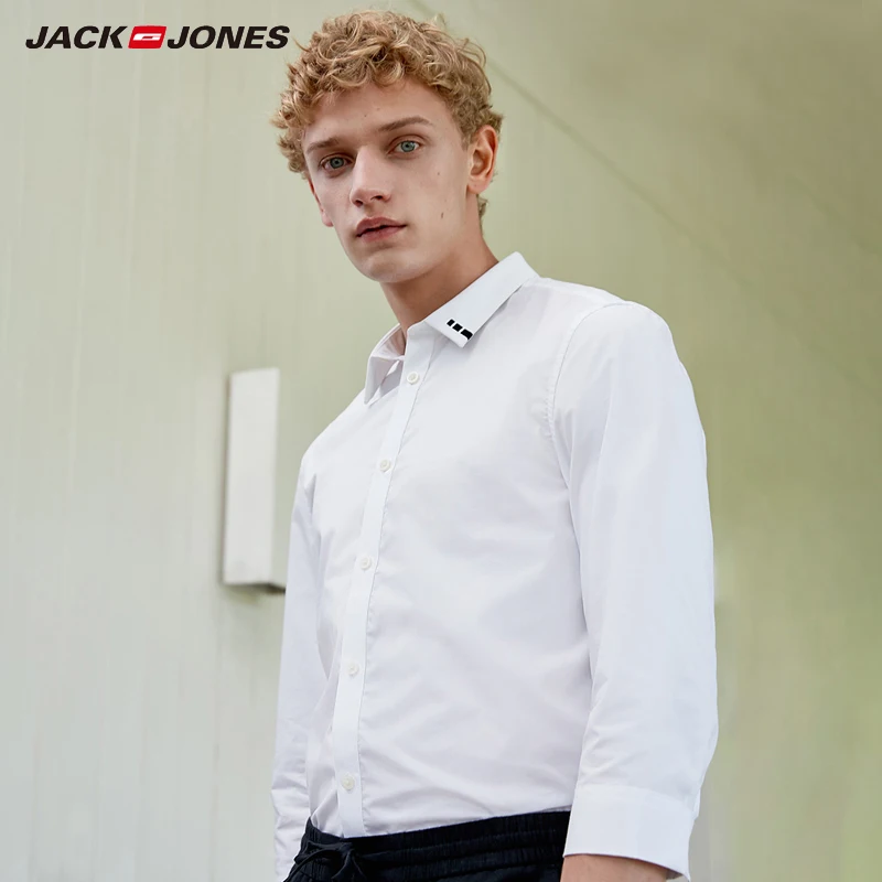 Мужская белая рубашка с длинными рукавами из 100% хлопка Jack Jones | 219131502|Повседневные