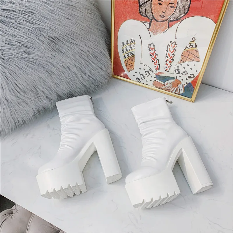 

Autumn and winter 2020 new slim super boots thick heel waterproof platform high heel boots