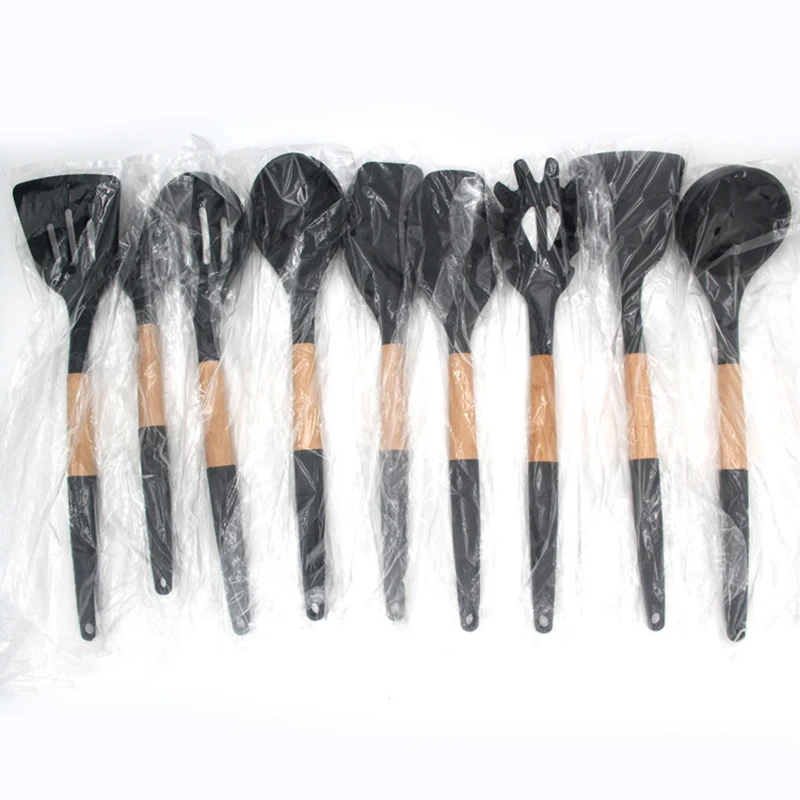

Kitchenware Silicone Kitchenware 9 Piece Set Non-slip Handle Nonstick Cookware Cooking Spatula Kitchen Tool