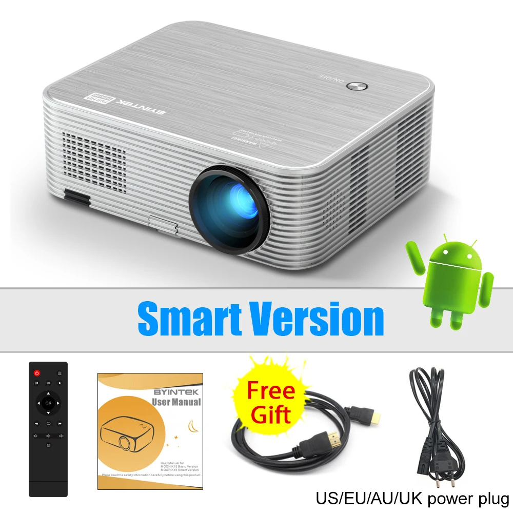 Smart Version BYINTEK MOON K15 Full HD 1080P Android wifi светодиодный 1920x1080 lcd видео проектор для Iphone смартфонов - Цвет: Smart Version