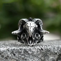 vintage viking goat skeleton titanium ring domineering man demon rock hip hop rings punk gothic jewelry anel