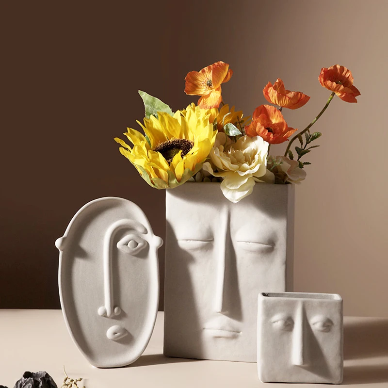 Jarrón de cerámica para decoración del hogar, florero creativo de estilo nórdico, Simple, para dormitorio, sala de estar, porche