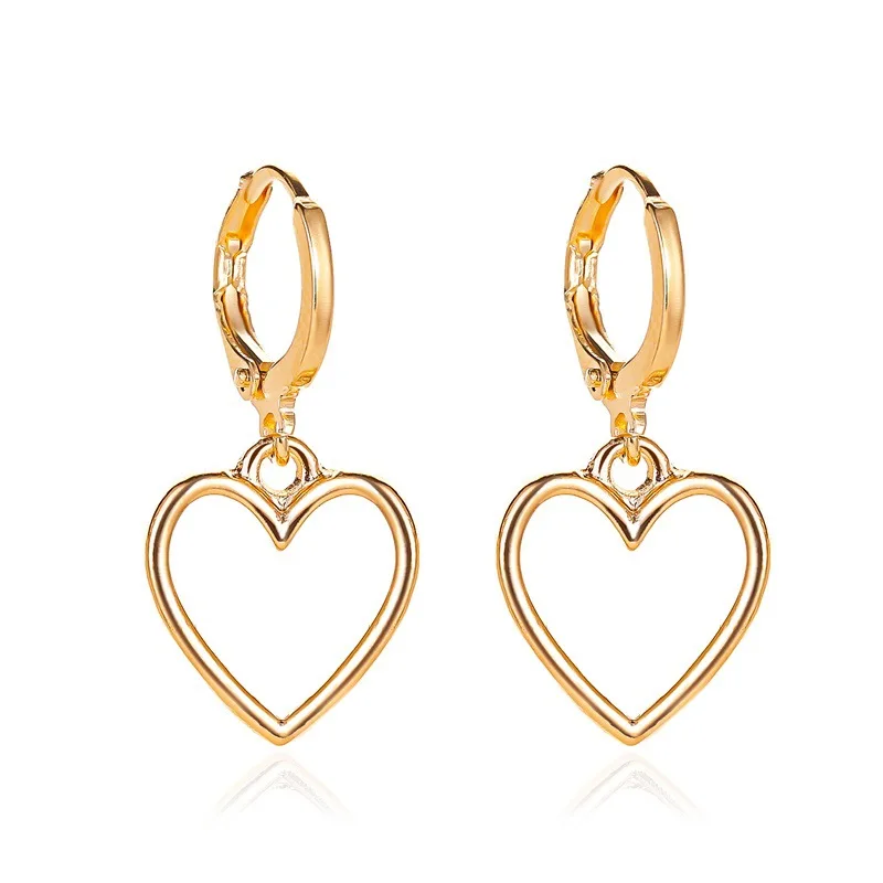 

Simple Design golden Color Hollow Heart Drop Earrings For Women New Brand Fashion Ear Cuff Piercing Dangle Earring Gift
