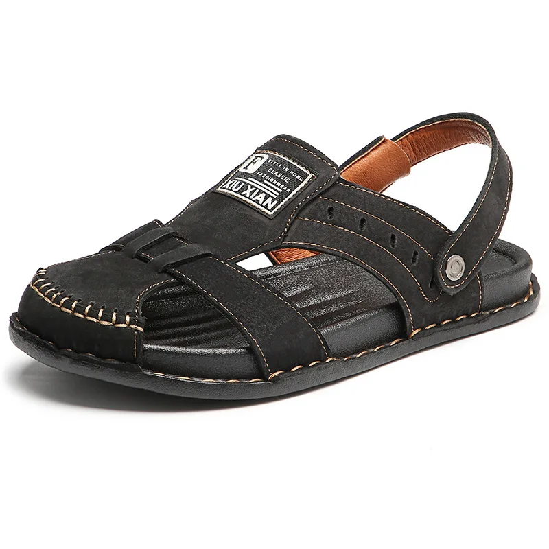 

Large Dock Layer Cowhide Artificial Stitching Casual Sandals 2021 Summer New Dual Purpose Outdoor Driving Sandals Large