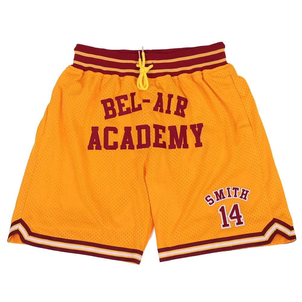 

BG Basketball shorts BEL-AIR ACADEMY 14 SMITH Embroidery sewing Four Zip pocket outdoor sport big size various styles yellow