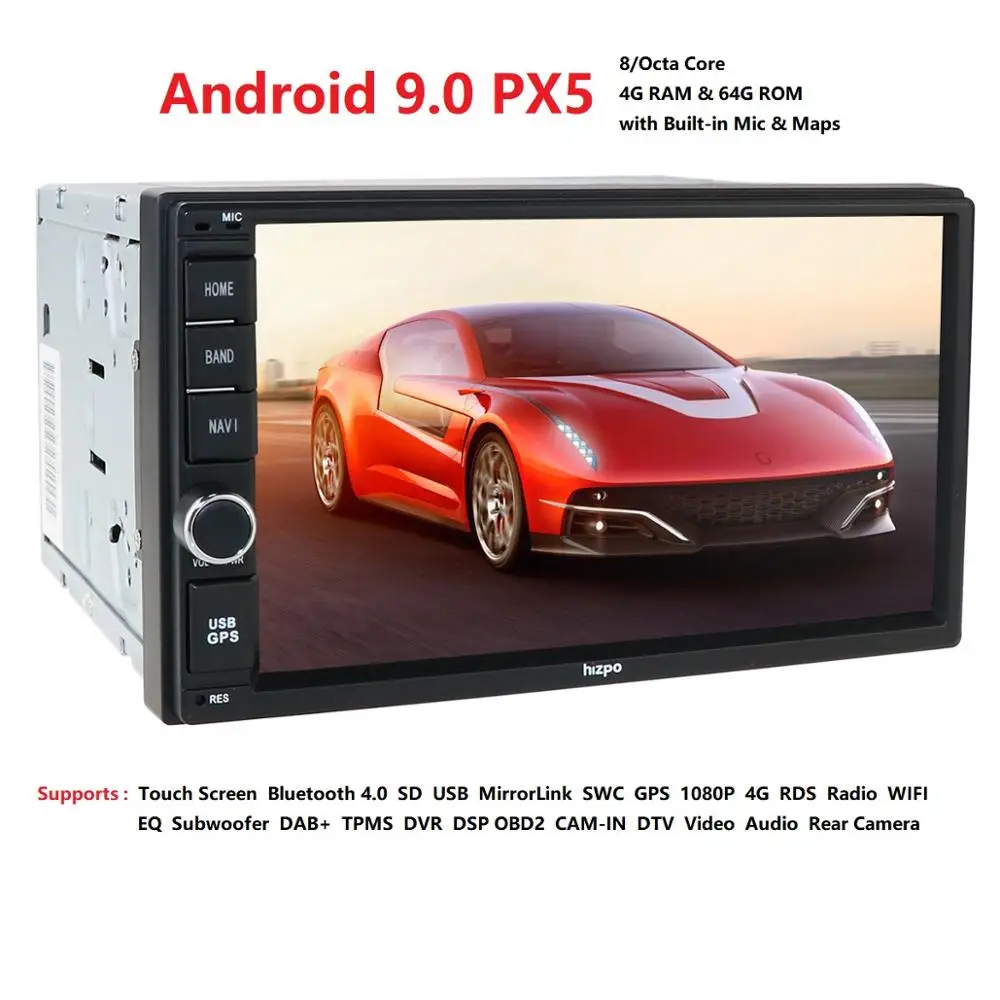 Новейший Hizpo 4 Гб ОЗУ 64 Гб ПЗУ 2Din HD 7''Android9. 0 универсальный автомобильный Радио Аудио Стерео gps навигация медиаплеер магнитофон BT