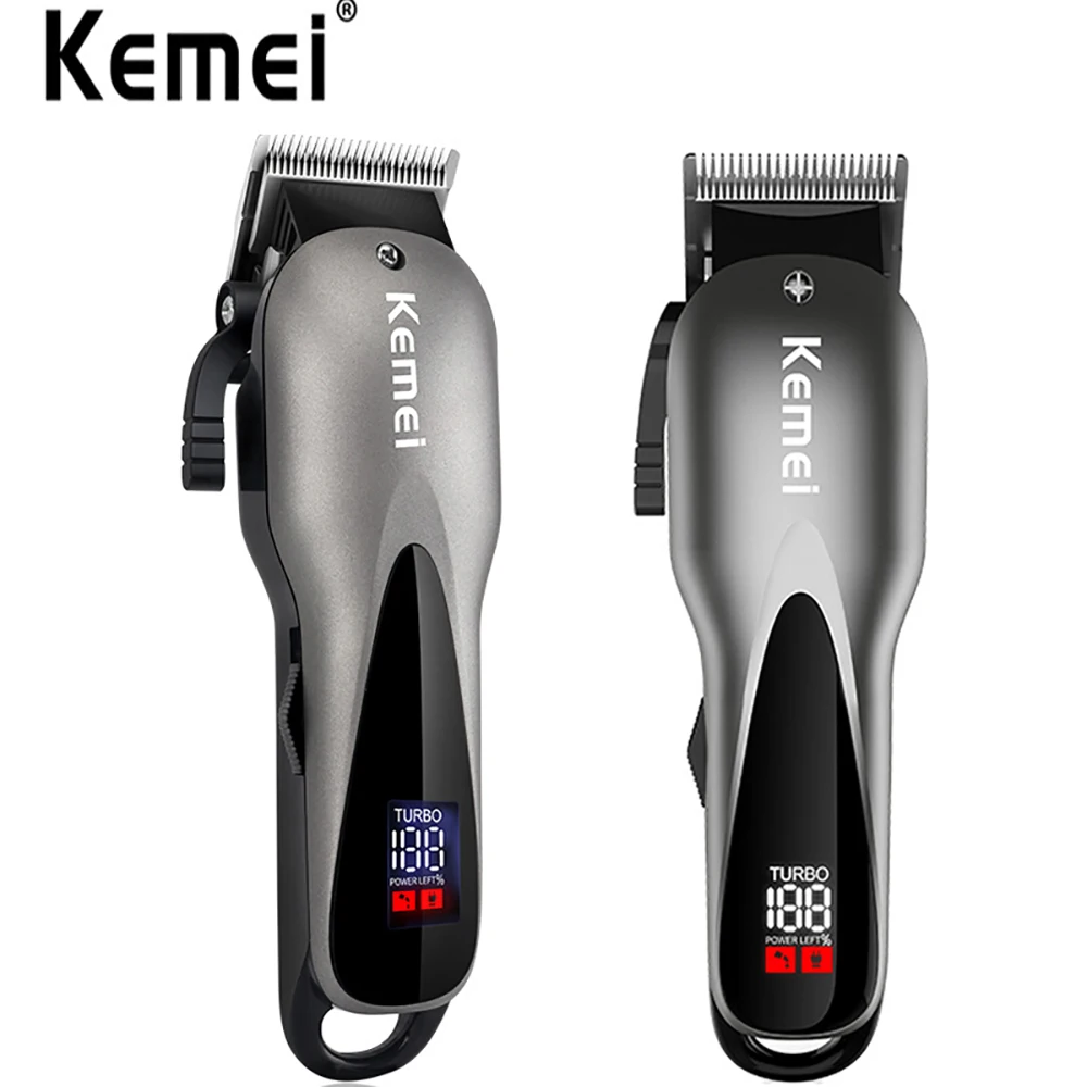 

Машинка для стрижки волос Kemei, 100-240 В, профессиональная электрическая машинка для стрижки волос с ЖК-дисплеем, высокомощная машинка для стри...