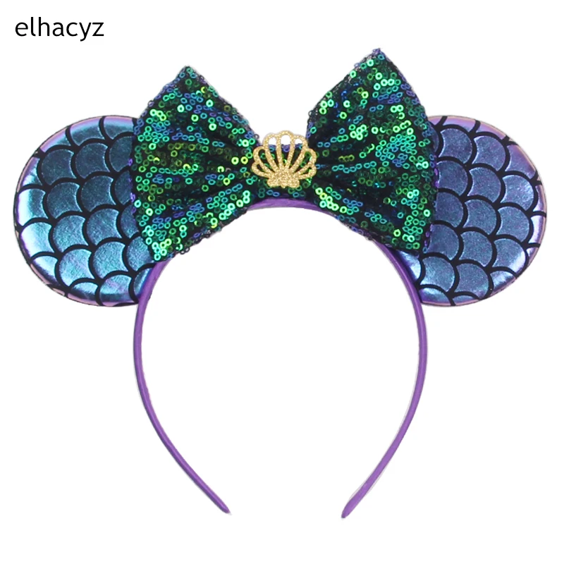 Mermaid Headband Sequins Mouse Ears Hair Bows Hairband Girls Hair Accessories Mermaid Crown Women Party Headwear Kids Cosplay (0)