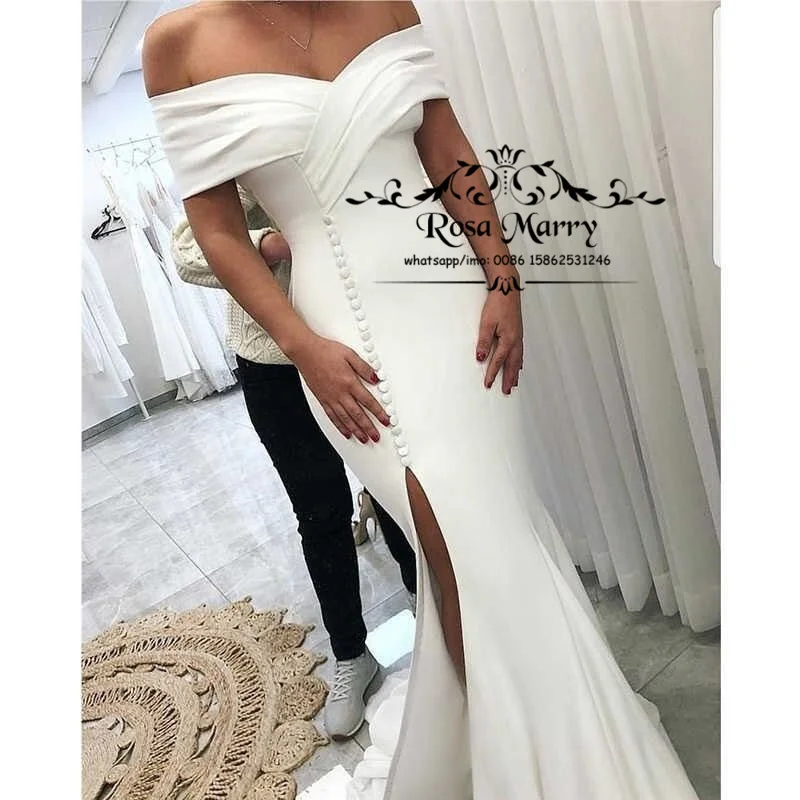 

Off Shoulder White Mermaid Bridesmaids Dresses 2021 Plus Size High Split Cheap Wedding Guest Promparty Gowns Maid of Honors Wear