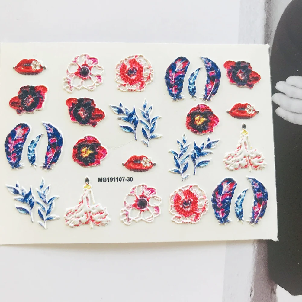 Новые 3D акриловые гравированные наклейки для ногтей рельефные зеленые и