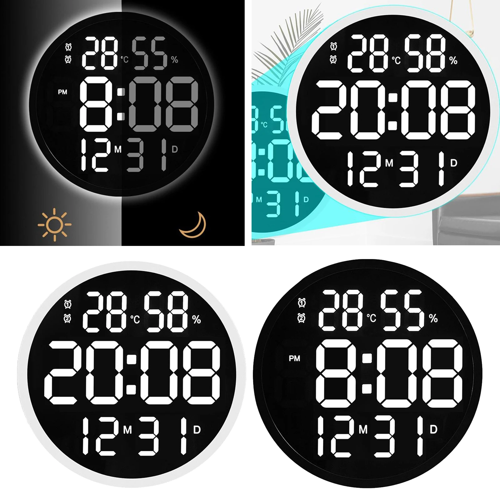 

12'' Digital Wall Clock Simple Style Temperature Humidity Date Alarm Clocks