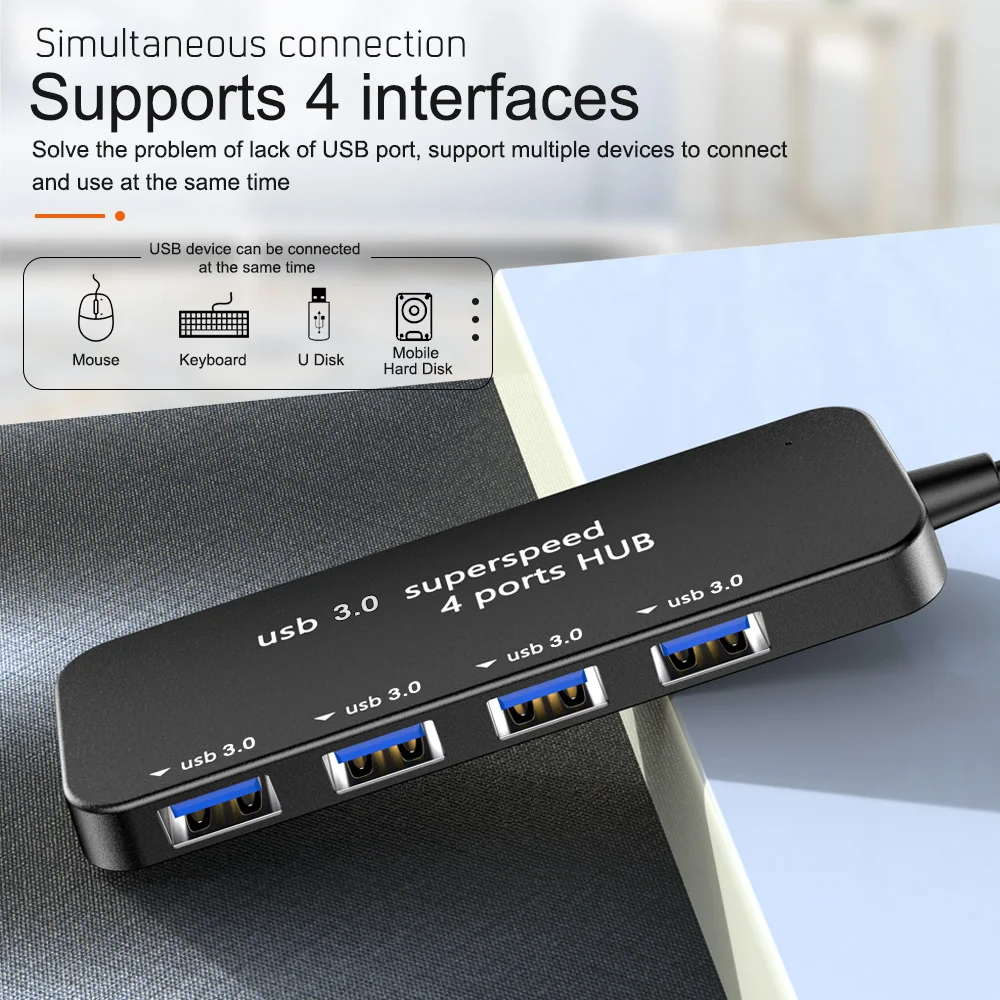 Ультратонкий 4 портовый USB концентратор 3 0 высокоскоростной индикатор для
