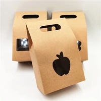 50pcslot paperboard standing kraft paper boxes with transparent pvc square apple window for caramel pudding egg tart bags boxes