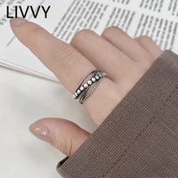 livvy thai silver color ring fashion multilayer dots chain cross vintage ring thin geometric finger ring for women jewelry