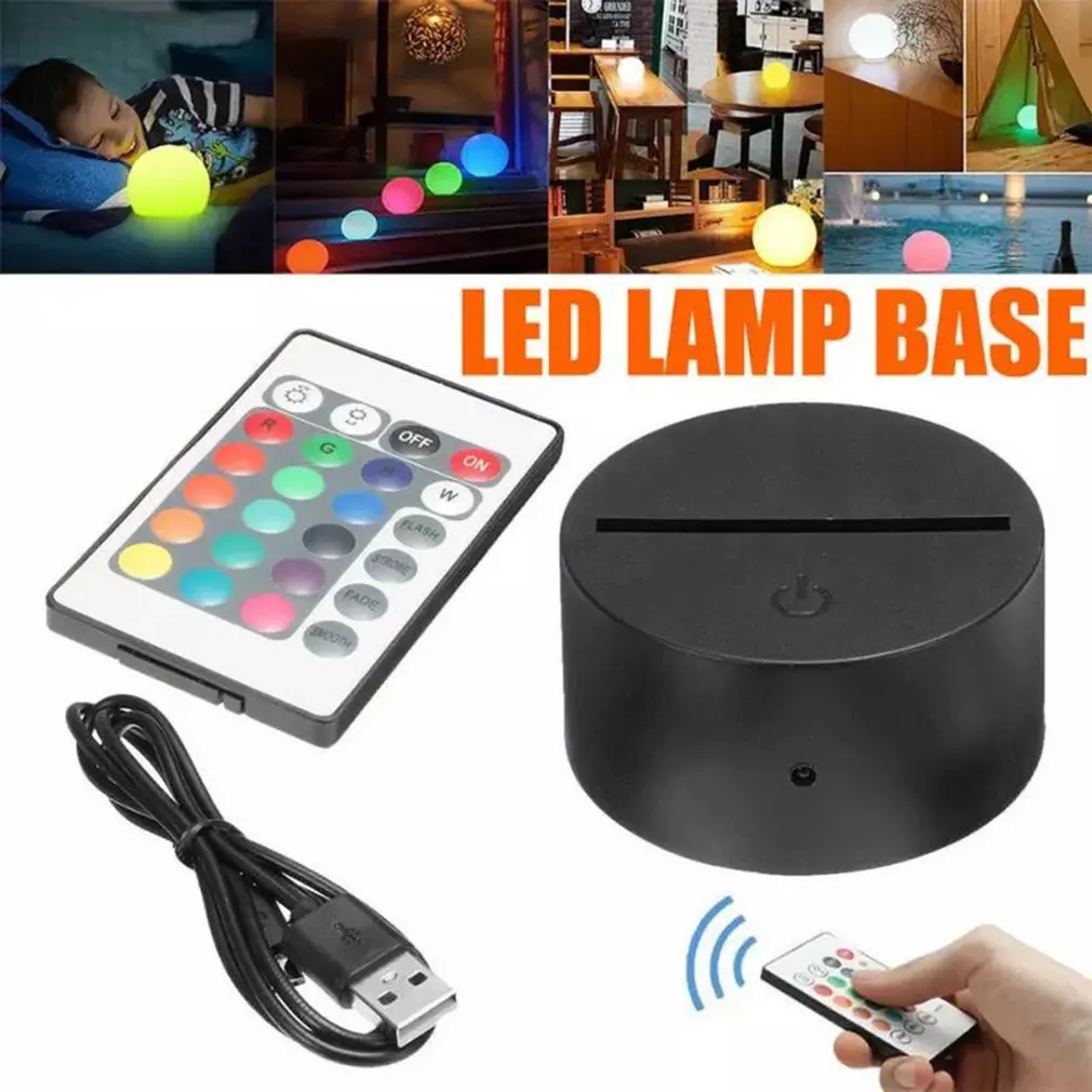 

Hot Acrylic 3D LED Lamp Base Table Night Light Base LED 7 Color-Adjust USB Remote Control Lighting Accessories Bulk