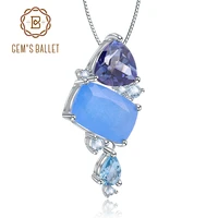 gems ballet natural aqua blue calcedony gemstone fine jewelry 925 sterling silver handmade candy pendant necklace for women