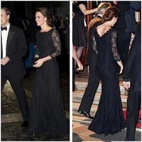 black mermaid mother of the bride dresses o neck lace 34 sleeves kate middleton slim celebrity party evening gowns elegant new