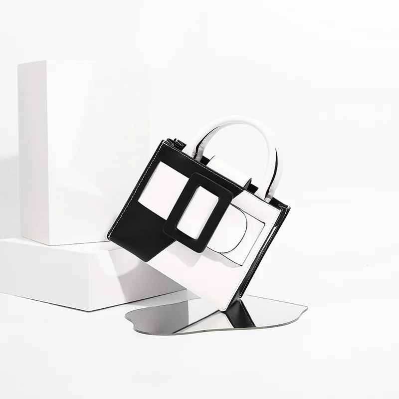 

Black/White Luxury Square Colorblock Lady Bags Designer Brand Fashion Large-capacity Leather Women's Bags With Crossbody Strap
