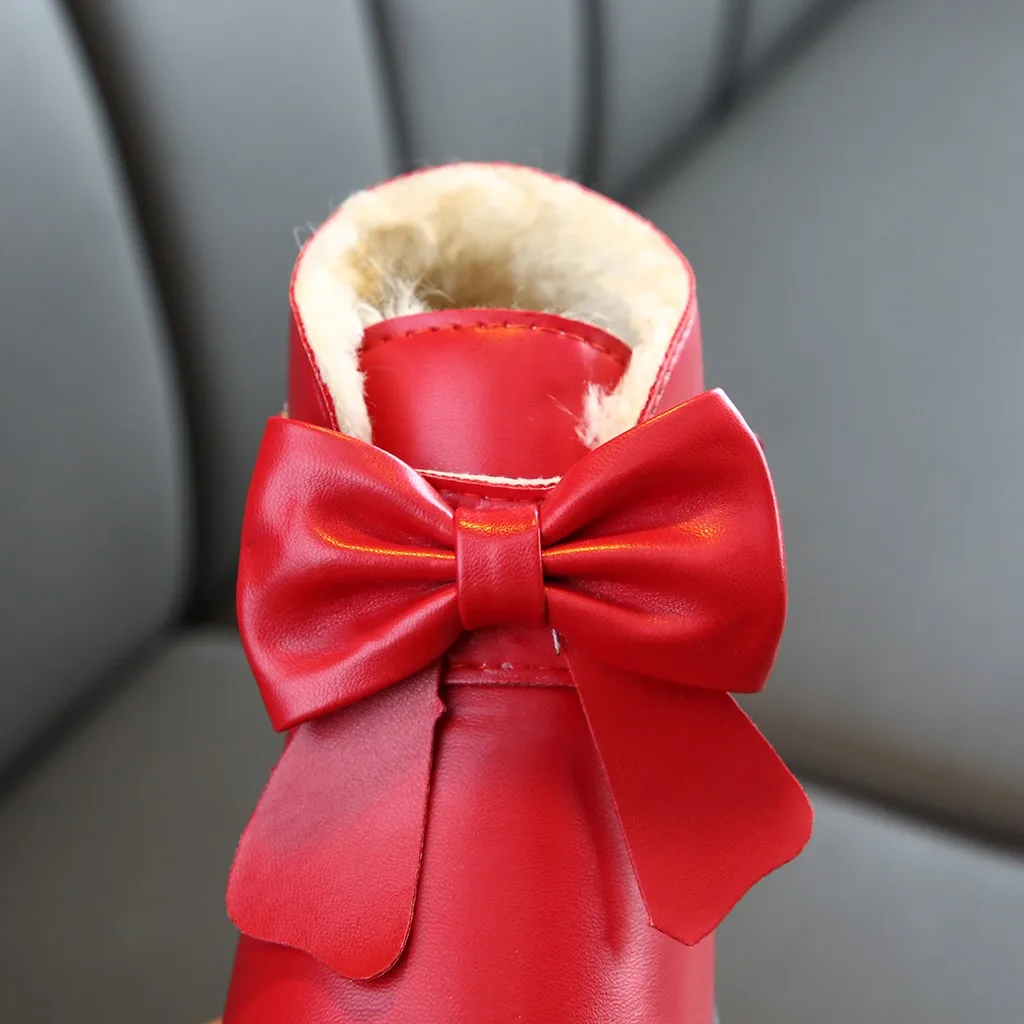 Детская кожаная обувь SAGACE зимняя теплая принцессы с бантом для девочек модная