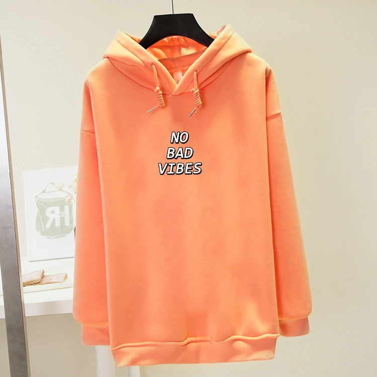 Зимние женские толстовки с длинным рукавом свитшот надписью No Bad Vibes худи в стиле