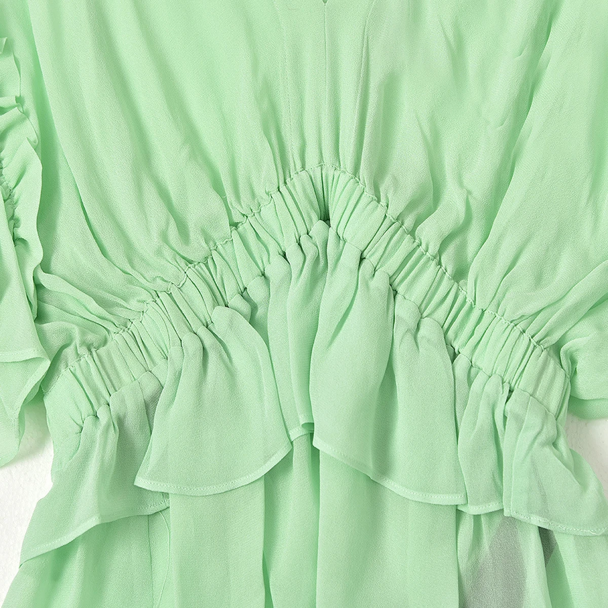 

Ruffles Solid Thin Blouse Woman Summer Half Flare Sleeve V Neck Simple Shirts Casual Vintage Elegant Femme Chemise Tops 2021