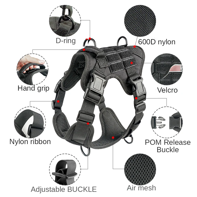 Arn&eacute;s t&aacute;ctico para perros, chaleco militar sin tirones para perros medianos y grandes, para entrenamiento, senderismo, Molle, con bolsa de almacenamiento-3