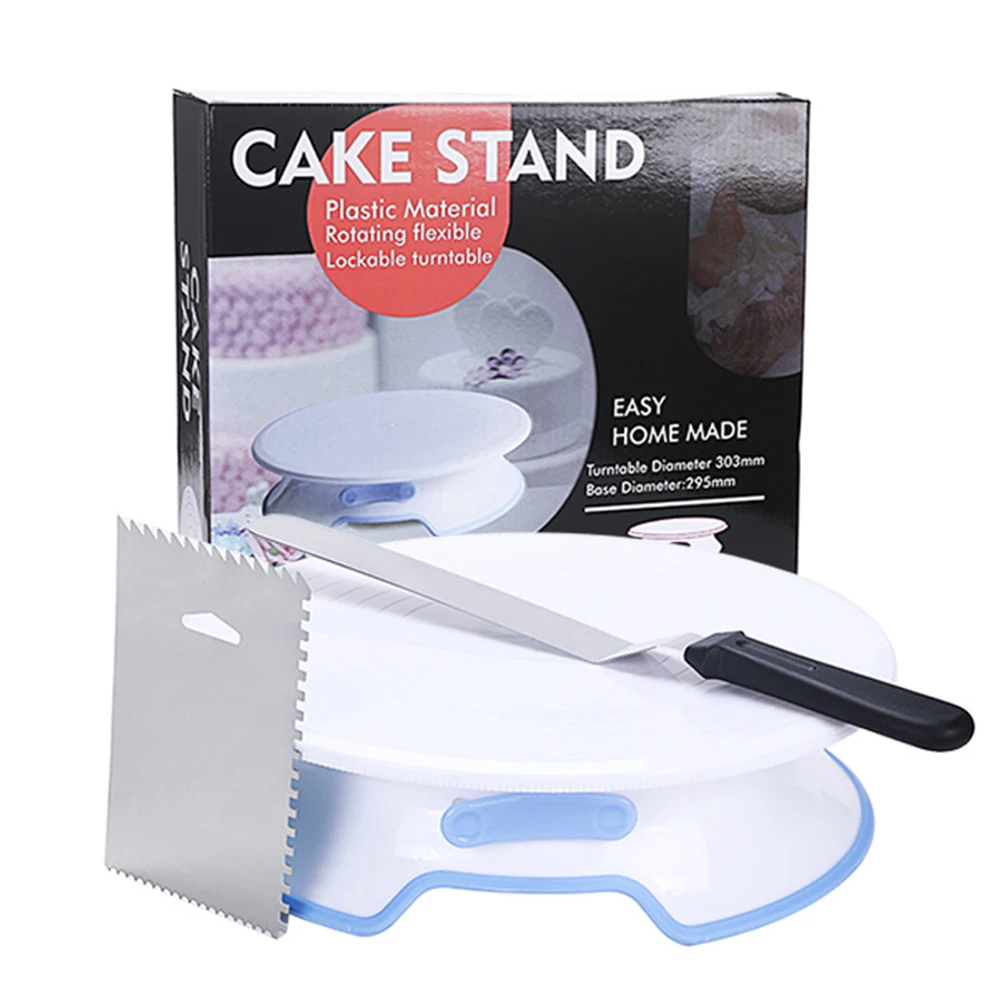 

Cake Making Turntable Scraper Spatula Rotating Cake Turntable with Spatula and Icing Smoother Baking Cake Decorating Supplies