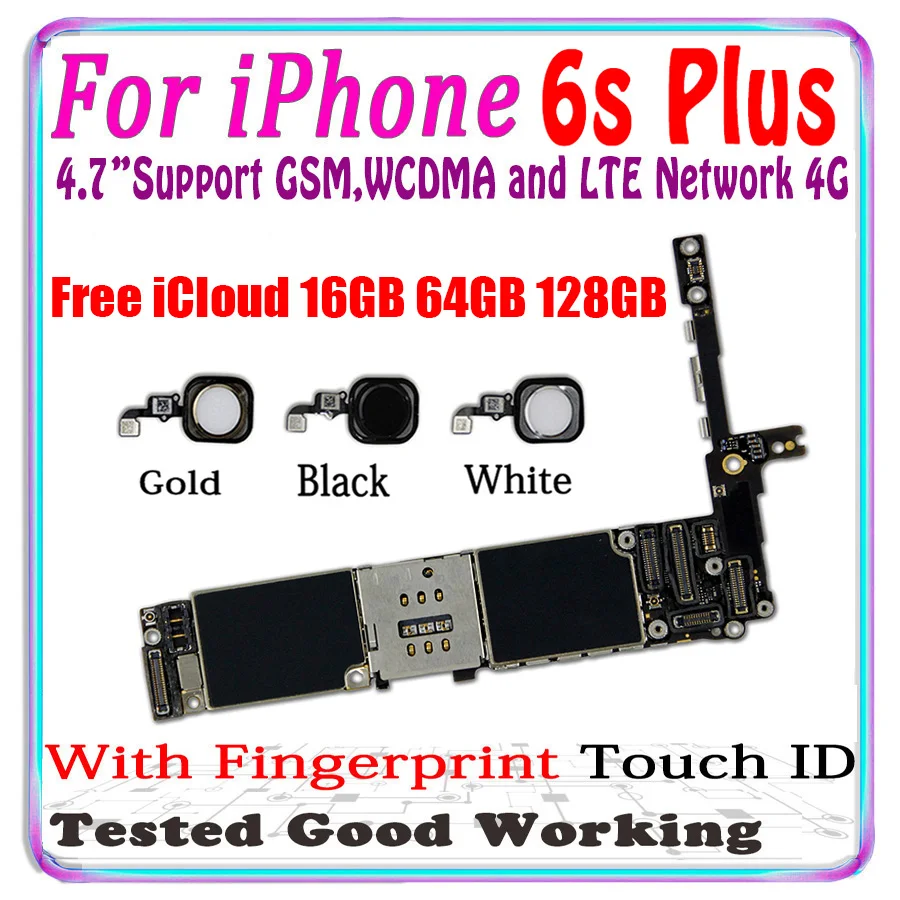Бесплатный iCloud разблокированный MB для iPhone 6S Plus материнская плата с Touch ID Черный